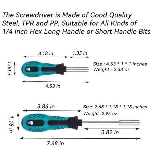 Bit Driver Handle,2 Pieces 1/4 inch Bit Driver Magnetic Screwdriver Bit Holder,6.35mm Hex Bit Holder Extension,190mm and 110mm Long with Non-slip Handle Nut Driver, Green