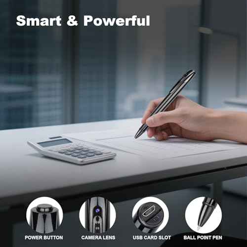 Multi-Function Camera Pen, 1080P HD Mini Camera with 64GB Card, Long Battery Life, USB Data Transfer, Includes 5 Refills