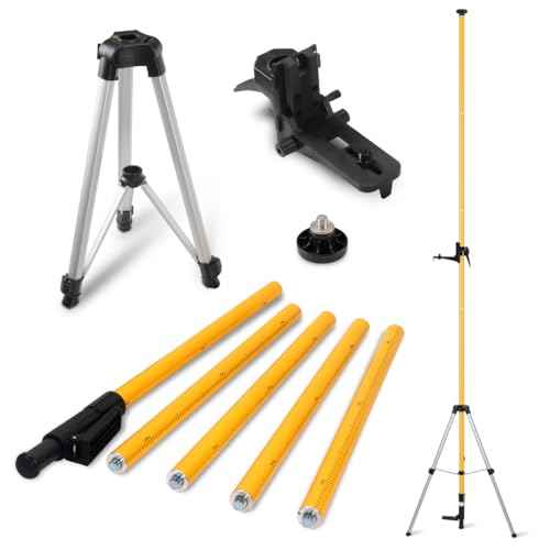 Laser Level Pole with Tripod, Telescoping Laser Level Tripod, 12 Ft./3.7M with 1/4-Inch by 20-Inch Laser Mount for Rotary and Line Laser Level, 5/8"-11 Adapter Nut Included