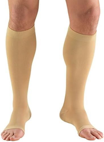 Truform Short Length 30-40 mmHg Compression Stockings for Men and Women, Reduced Length, Open Toe, Beige, Medium