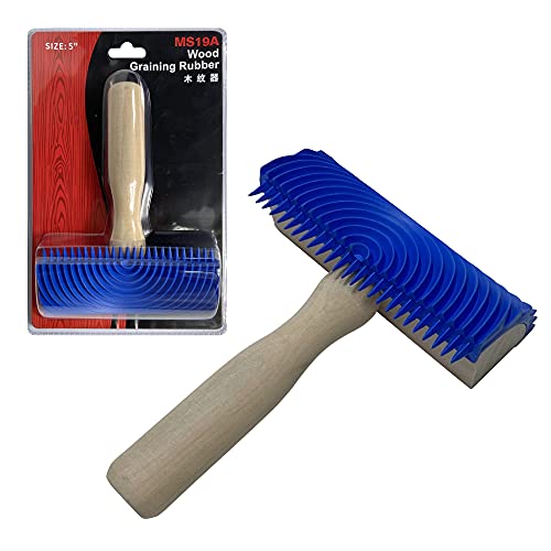 Hanroy Wood Graining Painting Tool, Rubber Empaistic Wood Grain Tool with Wooden Handle Household Wall Art Paint(MS19A)