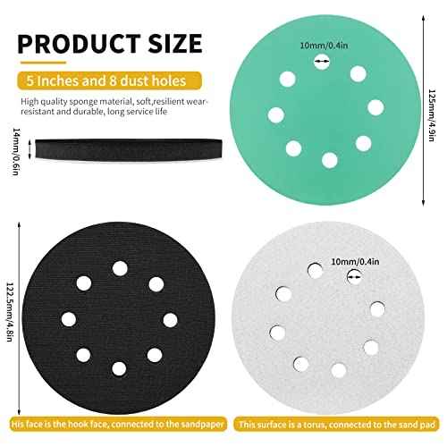 Foam Sanding Pads for Orbital Sander - 3PCS 5 Inch 8 Holes Interface Hook and Loop Surfprep Pad With 6PCS Festool Sandpapers