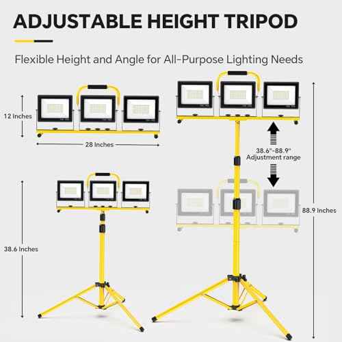 21000 Lumen LED Work Lights with Stand: 3 Head Adjustable Work Light with Individual Switch, IP66 Waterproof Foldable Tripod, 16.5FT Cord for Indoor/Outdoor Job Site Construction Garage Lighting