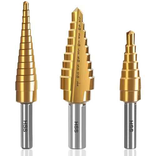 Step Drill Bit Set, 3PCS Titanium High Speed Steel Drill Bits, Step Bits for Metal Aluminium Wood Hole Drilling, Unibit Set for DIY Lovers, 28 Step Sizes (1/8" to 3/4")