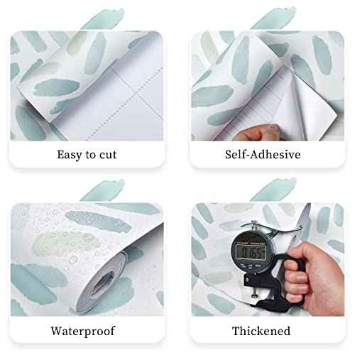 Sevalo Green and White Wallpaper Peel and Stick Wallpaper Boho17.3inW 591inL Contact Paper for Cabinets Green Herringbone Contact Paper Self-Adhesive Removable Bedroom Bathroom Waterproof Teal Kids