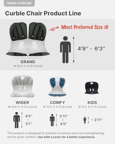 curble Wider(Standard Wide) Cover Set – Lower Back Support Chair with Detachable Cover, Lumbar Support Back Posture Corrector, Back Pain Relief (Set Black)