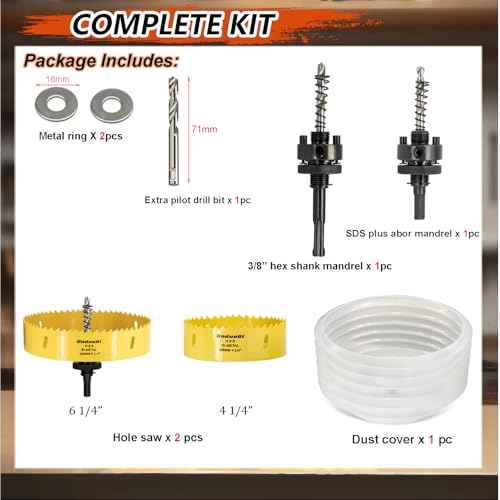 6.25" Hole Saw & 4.25" Hole Saw Dust Bowl Catcher for Recessed Lights, 6-1/4 & 4-1/4 Hole Cutter with 3/8" Hex & SDS Plus Abor for Led Lighting 6 Inch/4 Inch for Drywall Plasterboard