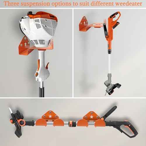 Garage Organizer Weedeater Hanger, Garage Storage Trimmer Rack Shed Organizer Garden Power Tool Hanger for Grass Trimmer, Hedge Trimmer, Garage Wall, Weed Eater, Garden Tools