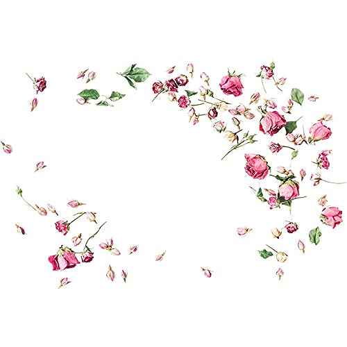 Removable 3D Falling Rose Wall Decals DIY Flower Petals Wall Stickers Peel and Stick Floral Wall Decals Decor Art for Girls Bedroom Living Room Furniture Decorations