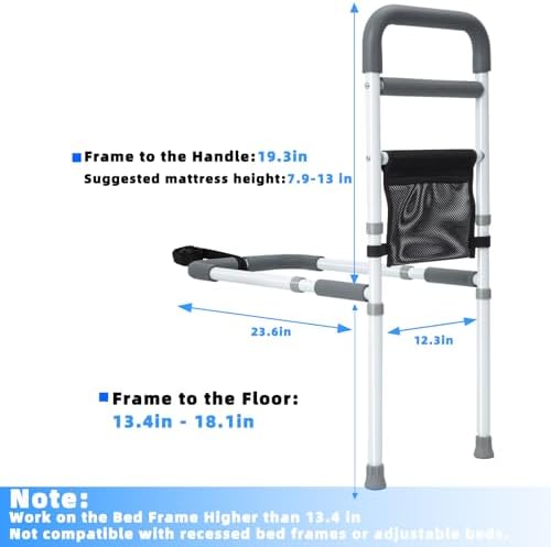 Bed Rails for Elderly Adults Safety - Adjustable Bed Assist Rail for Seniors Fall Prevention with Support Leg, Bedside Grab Bar Cane with Storage Pocket, Fits King, Queen, Full, Twin Bed