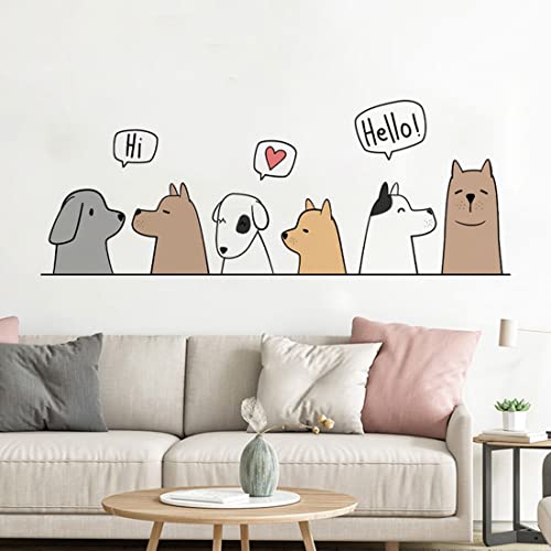 Dogs 'Say Hi' Cartoon Wall Decals, Multicolor, Polyethylene Terephthalate, Reusable, Rectangular, Indoor, 11.8in x 23.6in