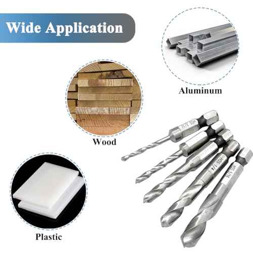5Pcs 1/4'' Hex Shank Stubby Drill Bit Set for Metal, HSS M2 for Quick Change 3/32, 1/8, 3/16, 1/4, 5/16 Inch