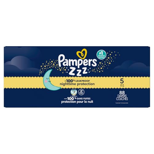 Pampers ZZZ Overnight Diapers, Size 5 (27+ lbs), 88 Count, Nighttime Protection Disposable Baby Diaper, Night Time Leak and Skin Protection