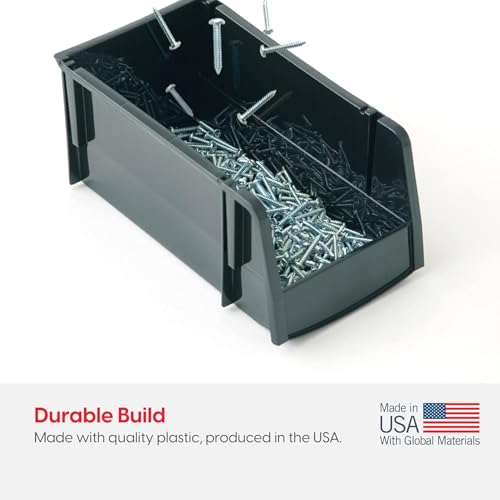 IRIS USA Medium Stackable Storage Bins, 8-Pack, 11"L x 6"W x 5"H, |Made in USA|, Plastic Open Front Shelf Bin for Organizing Parts, Hardware, Tools, Supplies, Garage Shelf, Pantry - Black