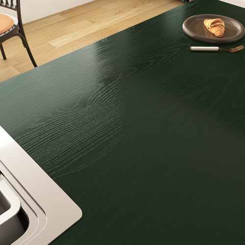 Dark Green Wood Grain Contact Paper for Countertops Vintage Peel and Stick Waterproof Vinyl Wrap Green Wood Wallpaper for Kitchen Cabinets Stickers Table Textured Shelf Liner Wooden Paper