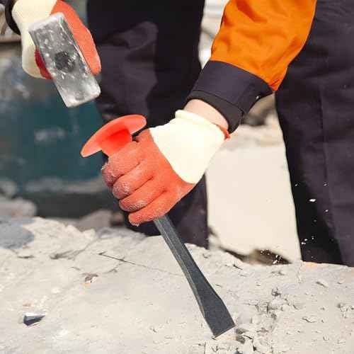 Masonry Chisel With Hand Guard and Work Gloves, 10 Inch Heavy Duty Flat End Rock Concrete Mortar Stone Chisel for Demolishing Carving Splitting Breaking Hounding
