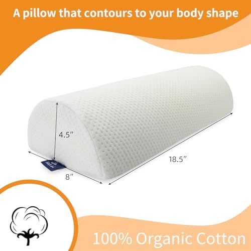 Half Moon Bolster Knee Pillow, Back Pain Relief Memory Foam Leg Pillow, Semi Roll Round Lumbar Leg Wedge for Side Sleepers - Reducing Head Neck Spine Hip Pressure - M