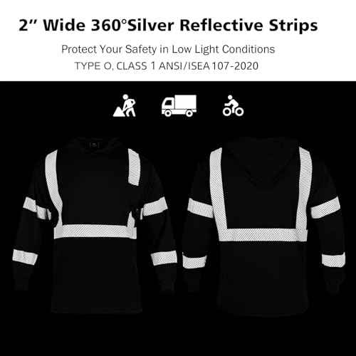 VENDACE Safety Reflective High Visibility Long Sleeve Shirts ANSI Class 3 Hi Vis Construction Work T Shirts for Men with Hood