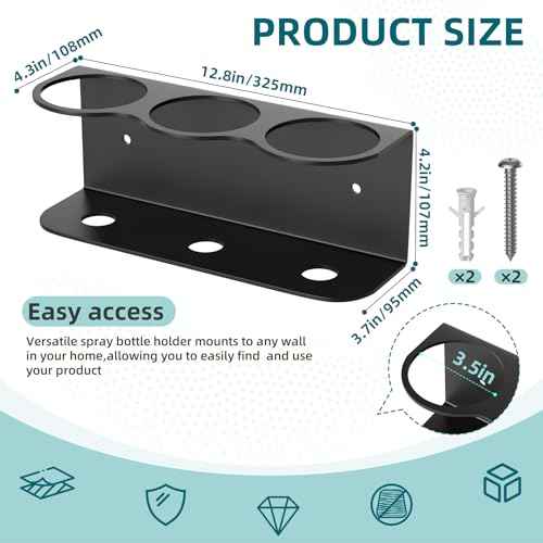 2 Pack 3 All-Purpose Spray Bottle Holder Wall Mount | Heavy-Duty Powder Coated Steel Spray Bottle Storage Rack for Garage Home Workspace | Detailing Bottle Holder (Black)