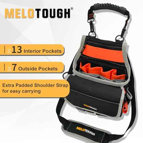 MELOTOUGH Electrician Tool Pouch Bag with Shoulder Strap 20 Pockets Tool Belt Pouch Tool Holster with Hammer Loop Tool Bag for Tradesman,Carpenter