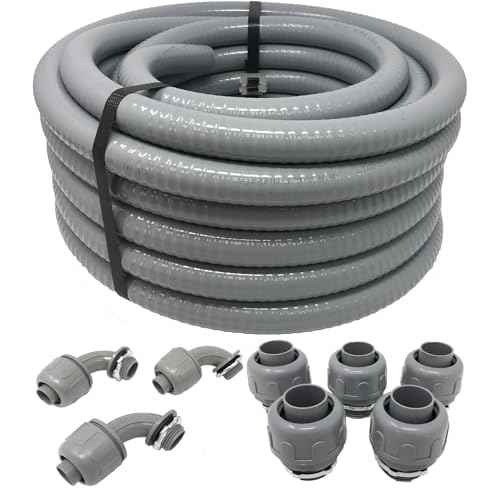 Sealproof 3/4-Inch Non-metallic Liquid-Tight Conduit and Connector Kit, 50 Foot Made in USA Flexible Electrical Conduit Type B with 5 Straight and 3 90-Degree Conduit Connector Fittings, 0.75" Dia