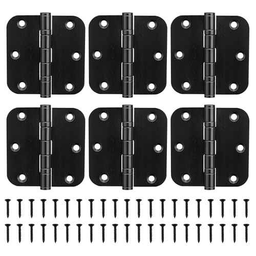 KOLET Ball Bearing Door Hinges, 3.5 Inches Black Door Hinges, 5/8'' Radius Corner Heavy Duty Stainless Steel Hinges, Smooth and Quiet, Non Removable Pin, Matte Black, 6 Pack