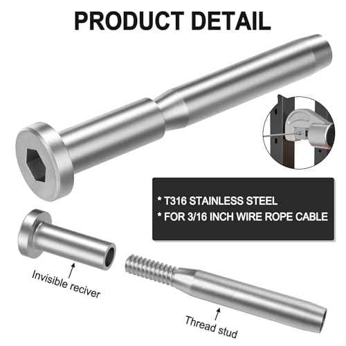 BLIKA 30 Pack 3/16" Invisible Cable Railing kit, T316 Stainless Steel Invisible Receiver and Swage Stud End for 3/16 Inch Cable Railing, Deck Stair Threaded End Fitting for 2"x2" Wood & Metal Posts