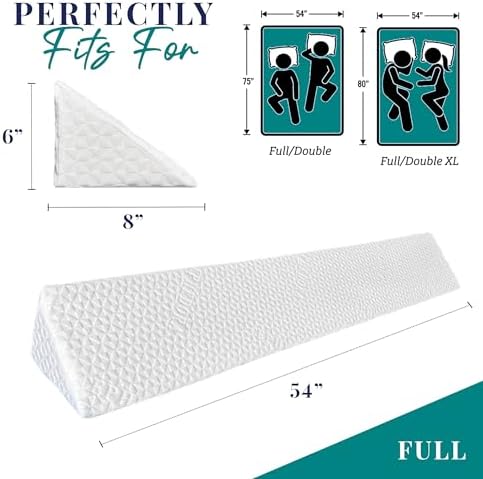 Bed Wedge Pillow for Headboard Gap Filler Full Size - High Density Memory Foam Headboard Pillow Wedge Prevents Items Falling - Triangle Mattress Spacer with Pockets
