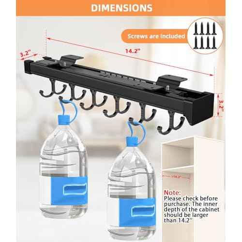 Pull Out Broom Holder With Adjustable Double Row Sliding Hook, Multifunctional Slide Broom And Mop Storage/Organizer Garage Organization Hooks, for Closet Laundry Garage Cupboard Kitchen