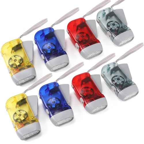 8 Pack Hand Crank Emergency Flashlight, No Battery Require, 3 LED Bright Lights, Portable Wind-Up Flashlight for Camping,Outdoor, Home & Car Emergencies, Easy Use for Kids & Adults