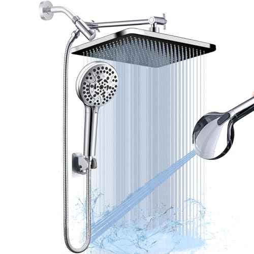 14''Rainfall Shower Head with Handheld-11Modes Hand held with Power Jets, Adjustable Rain Showerhead,Double Shower heads High Pressure,70"Hose&detachable Holder Upgrade for Tandem Bathroom
