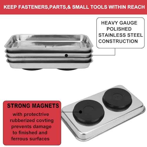 5 PCS Magnetic Trays, 9.4X5.5x1.4Inch, Magnet Tool Tray, Magnetic Parts Tray, silvery, by GENHAKON