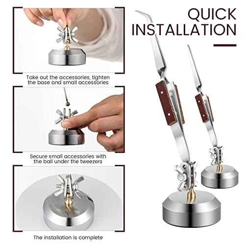 5 Pcs Soldering Tweezers Set 3 Pcs Cross Lock Solder Tweezer 2 Pcs Jewelry Third Hand Tools with Base 360¡Æ Rotation for Jewelry Making, Welding, Repairing