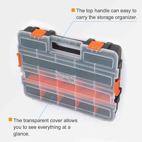 HARFINGTON Single Side Tool Organizer 14.8"x11.4"x2.6" 17-Compartment Hardware Storage Box with Removable Plastic Dividers for Screws Nuts Nails Bolts