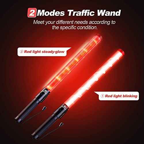 RoadHero 4 Pack Traffic Wand, 21 Inch Led Traffic Control Wands with 2 Flashing Modes, Safety Light Baton with Side Clip for Airport, Parking, Car Directing