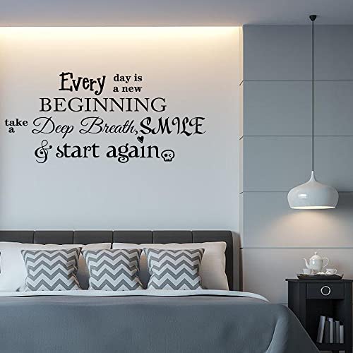Every Day is a New Beginning Take a deep Breath Smile and Start Again Vinyl Wall Decals Quotes Art Inspirational Motivational Saying Sticker Wall Decor