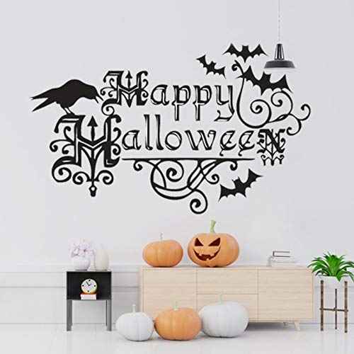 Scary Halloween Wall Stickers, Happy Halloween Letterings Wall Decals Bats Crows Window Home Decoration Decals, Removable Gothic Home Party Decor