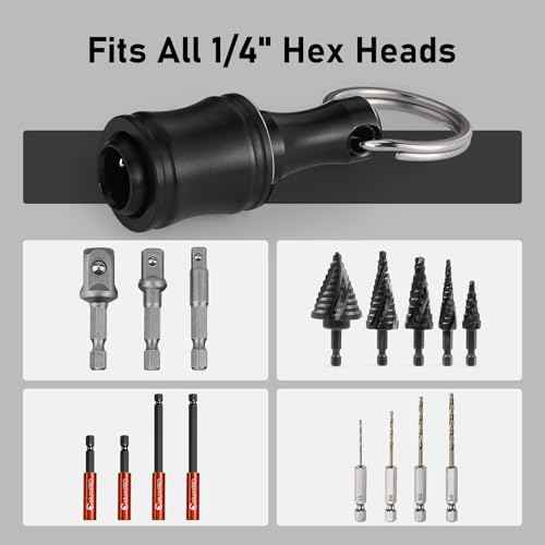 Valkynos 6 Pcs Drill Bit Holder Mens Gifts, 1/4 Bit Holder Key Chain, Impact Bit Holder, Quick Release Bit Organizer Cool Gadgets for Nut Driver Screwdriver&Drill Bits w/Key Chain Carabiner