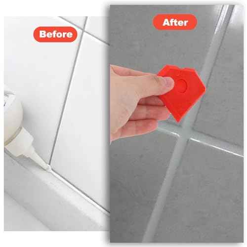 10pcs Plastic Caulking Tool Set, Reuse Grout Scraper Sealant Profiling Finishing Smoothing Tool Caulk Smoother Remover for Window Kitchen Bathroom Floor Sink Joint Sealing (Red)