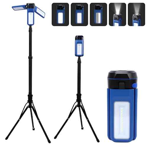 Camping Light Stand with Telescoping Pole - Rechargeable Solar Tent Lamp, Portable Cordless Camping Tent Light with 3 LED Heads, 5 Modes, 82" Tripod