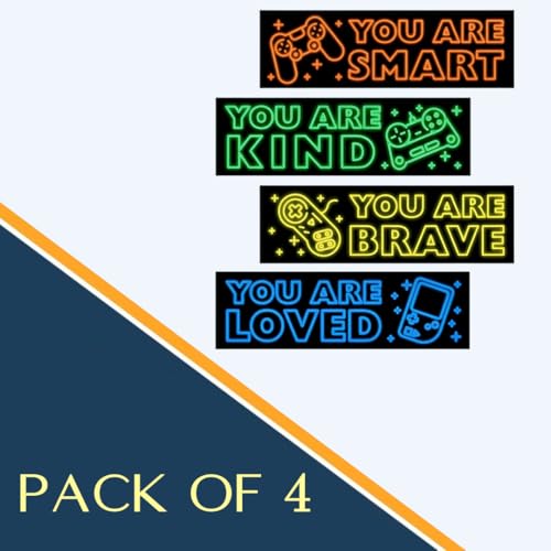 Game Wall Decals Glow in The Dark,Set of 4 Stickers -'You are Smart', 'You are Kind', 'You are Brave', 'You are Loved' Size 11.8'' x 3.14''