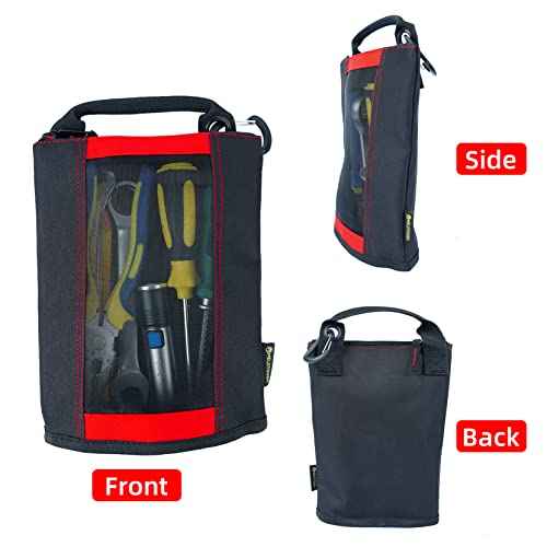 MELOTOUGH Fastener Bag Small Zip Tool Pouch Canvas Utility Zipper Tool Bag with Heavy Duty Mesh Window,Carabiner Clip (4 pack)