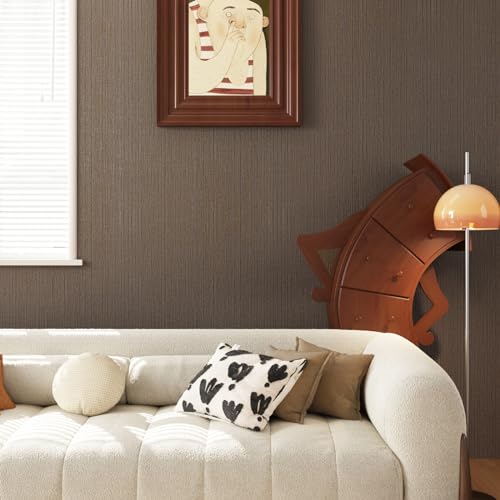 CRE8TIVE Dark Brown Grasscloth Peel and Stick Wallpaper Textured Grass Cloth Contact Paper for Cabinets Self Adhesive Removable Linen Fabric Contact Paper Brown Wallpaper for Bedroom Bathroom 12"x80"
