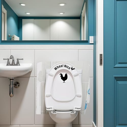 Funny Cock Toilet Stickers,Whoa Nice Sticker Decal,Prank Stickers,Waterproof Vinyl Wall Art Sign Decor,Removable Self-Adhesive Seat Quote Murals for WC Restroom Door Seat Decoration