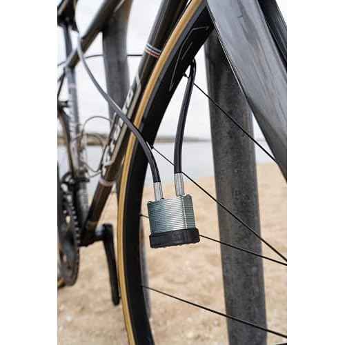 Commando Lock Heavy Duty Padlock with 8 ft Steel Cable, Military Grade Keyed Padlocks for Outdoor Use, Pick, Bump, Weather Resistant, Stainless Steel