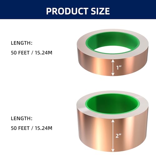 Conductive Copper Tape,Foil Adhesive Tape,High Shielding Double Sided Conductive Copper Tape for EMI Shielding,Electrical Repair,RFI Signal Blocking,Solder Paper Circuit(2 Inch x 50 Feet)