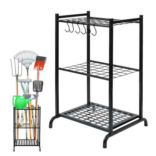 Garden Tool Organizer and Storage, Yard Tool Organizer for Garage Up to 41 Tools, 3-tire Yard Tool Holder Holding Long Handled Tools for Shed Garden Outdoor