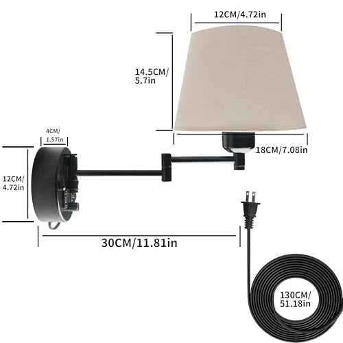 Wall Mounted Bedside Lamps with USB and 2 Pin Socket,Bedroom Sconces Set of 2 Cord and Switch,Dimmable Swing Arm Wall Sconce with White Linen Fabric Shade(E26/E27 Bulbs Not Included)