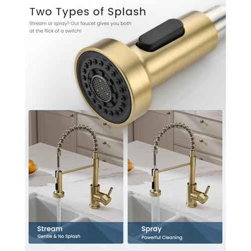 APPASO Gold Kitchen Faucet with Pull Down Sprayer, Brushed Gold Kitchen Sink Faucets 18 Inches Commercial Single Handle High Arc Faucet for Sink, Stainless Steel Kitchen Faucet for Sink 1 or 3 Holes
