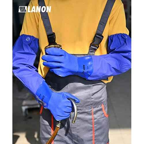 LANON 26" Elbow Length PVC Chemical Resistant Gloves, Heavy-Duty Long Rubber Gloves, Acid, Alkali & Oil Protection, XXL